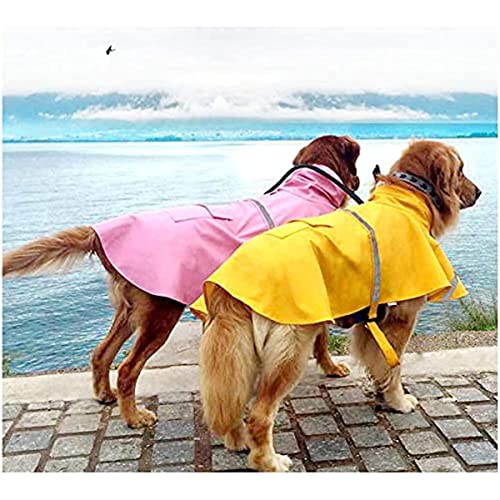 Large Dog Raincoat Adjustable Pet Waterproof Clothes Lightweight Rain Jacket Poncho Hoodies with Strip Reflective (Yellow / XXL)
