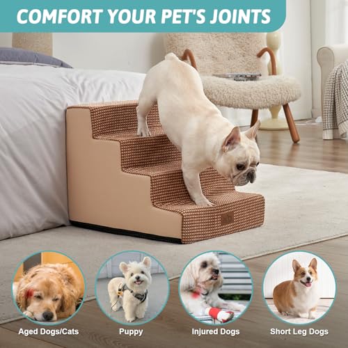 Dog Stairs for Small Dogs (Light Brown / 17.7x23.6x17.7 inch)