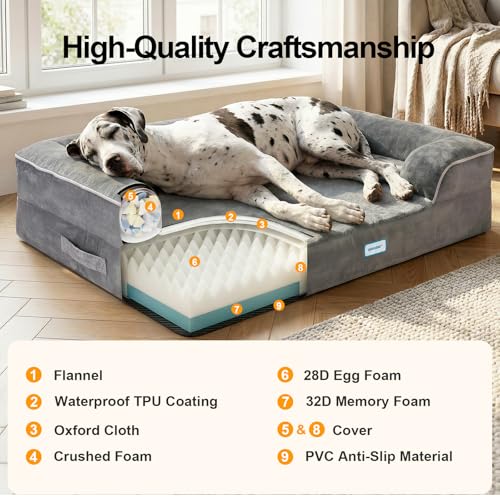 Orthopedic Jumbo Sized Dog Bed Couch (52" x 41" x 9" / 01-Gray)