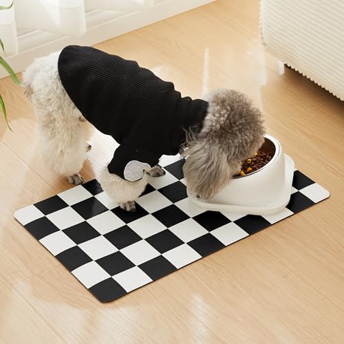 Checkered Dog Feeding Mat (24"L x 16"W / Black)