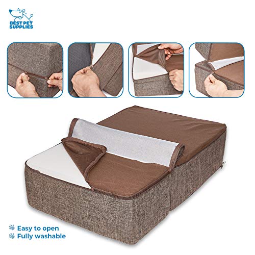 Dog Stairs & Steps (Brown Linen / H: 12 Inches (Foldable))