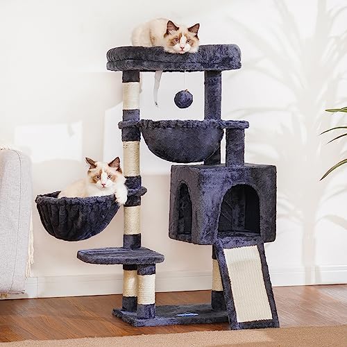 Cat Tree Tower with Large Bed (35.4 inch / Smoky Gray)