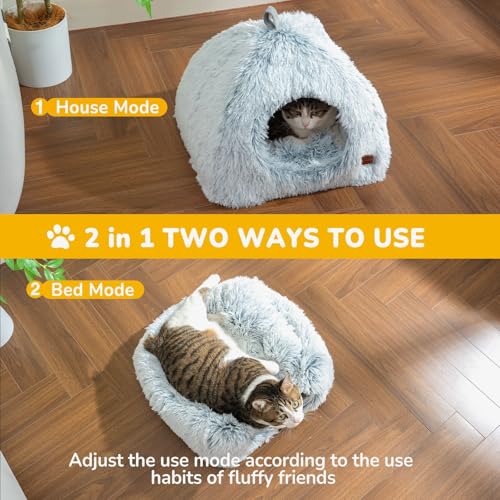 Cat Bed Cat Cave for Indoor Cats (Gray / M(15.7 x 15.7 x 15.7 Inch))