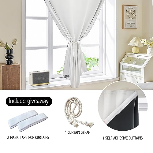 100% Blackout Shades Window Cover Self Adhesive Curtains Sticky Curtain Portable Easy Open Black Out Curtains for Bedroom Living Room No Drilling (White/ Thickened / 59"W x 72"L (Pack of 1))