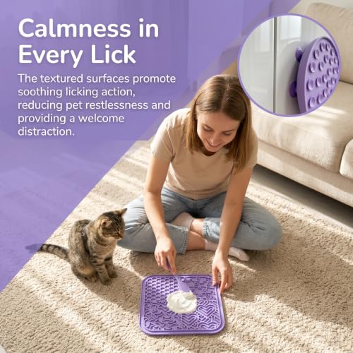 Dog Cat Lick Mat and Slow Feeder Bowl Set (Purple)