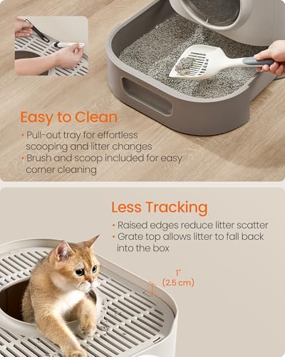 Cat Litter Box with Lid (21.3"L x 16.9"W x 15.7"H / Oatmeal + Warm Gray)