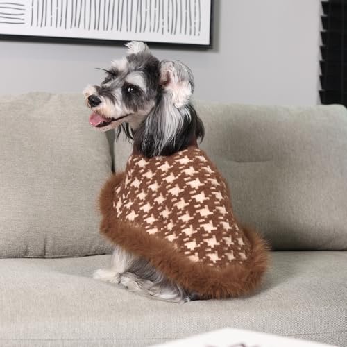 Dog Sweater Cloak (Small(Back Length 10") / Brown Houndstooth)