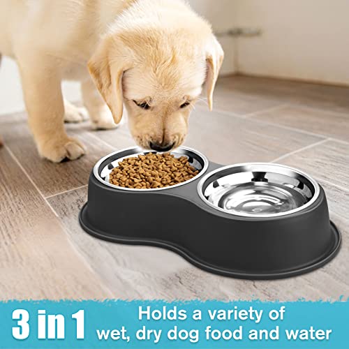 Stainless Steel Dog Bowls Double Non (Medium-18oz / 1.Black)