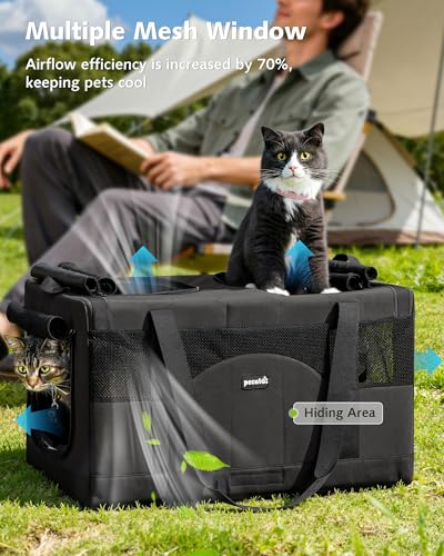 Cat Carrier Soft Double Pet Crate for 2 Cats Travel (Dark Gray)