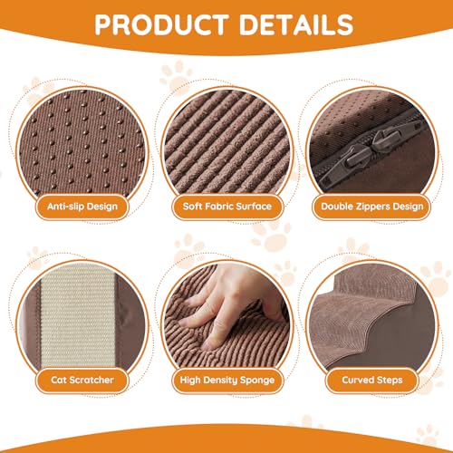 Dog Stairs for Small Dogs 22.6" H (Coffee / 5-Step 22.6"H)