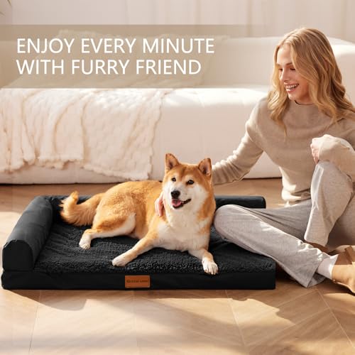 Orthopedic Large Dog Bed Washable Pet Sofa Bed 42''X28''Black (Black / 42"L x 28"W x 3.5"Th)