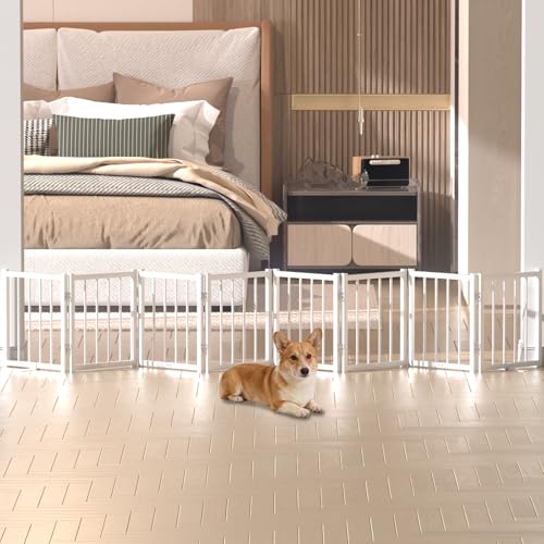 16" Freestanding Short Dog Gate for Small Dogs (White-16"h / Up to 96" W, 8 Panels)