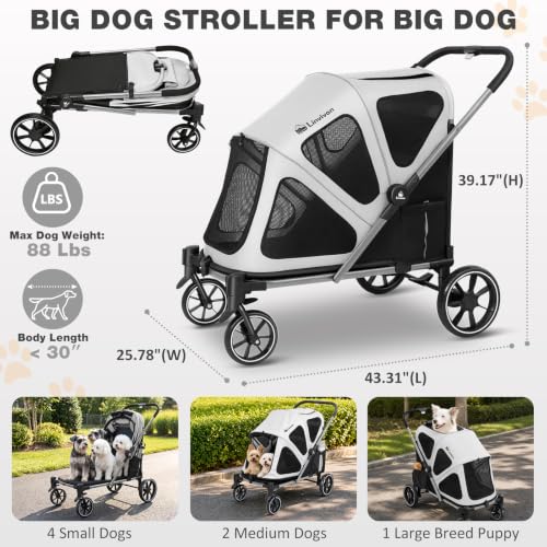 Dog Stroller for Medium Dogs 88lbs with Ramp for Easy Access Foldable (Black&Gray)