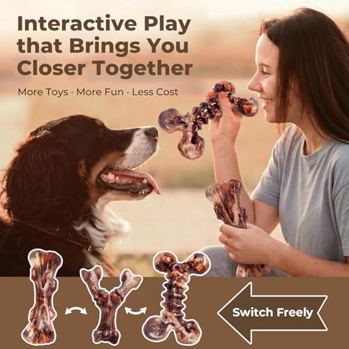 3 Pack Indestructible Dog Chew Toys for Aggressive Chewers (3PC-Bacon-Brown)