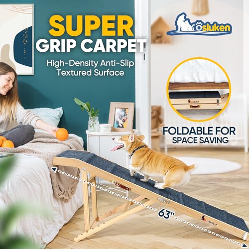 2026 Upgraded Dog Ramp for Bed (Wood / 63"X 17inch)
