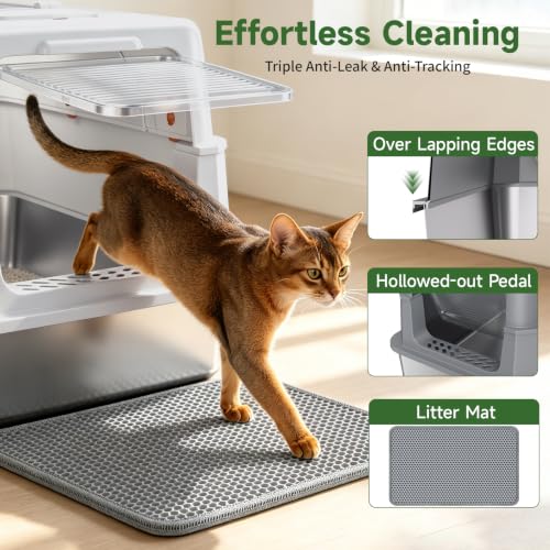 XL Enclosed Stainless Steel Litter Box with Lid (Light Grey)