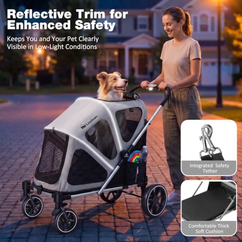 Dog Stroller for Medium Dogs 88lbs with Ramp for Easy Access Foldable (Black&Gray)