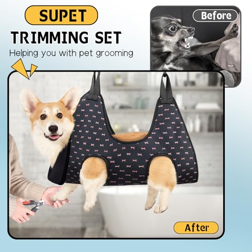 Dog Grooming Hammock for Nail Trimming (XL（ Max 85 Lb：Leg space: 11.8"-22.5"） / Blackcurrant)