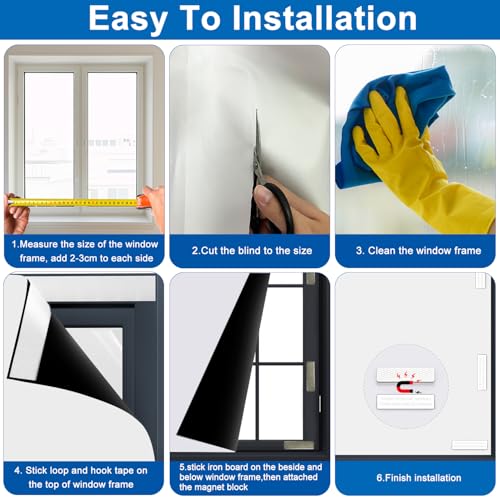 100% Blackout Blind Magnetic Blackout Window Cover 118 x 57Inch (White / 57"W x 118"H)