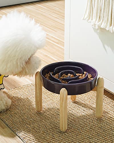Ceramic Slow Feeder Dog Bowls Elevated (Maze Purple+Stand / L-3 Cups)