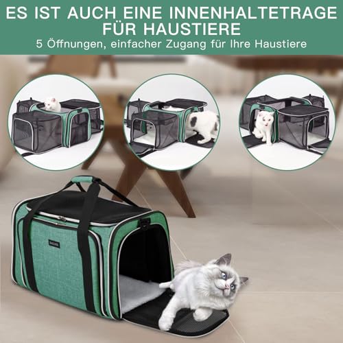 Expandable Cat Carrier with Travel Litter Box (Green / 12.6"L x 6.9"W x 16.5"H)