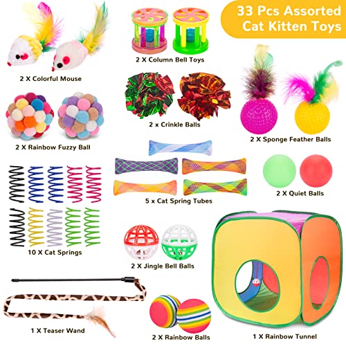 33 Pack Cat Toys for Indoor Cats (Game Tunnel Toy Set - For Cats Over 12lbs)