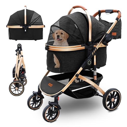Dog Stroller with Removable Carrier Foldable Pet Stroller (Black)