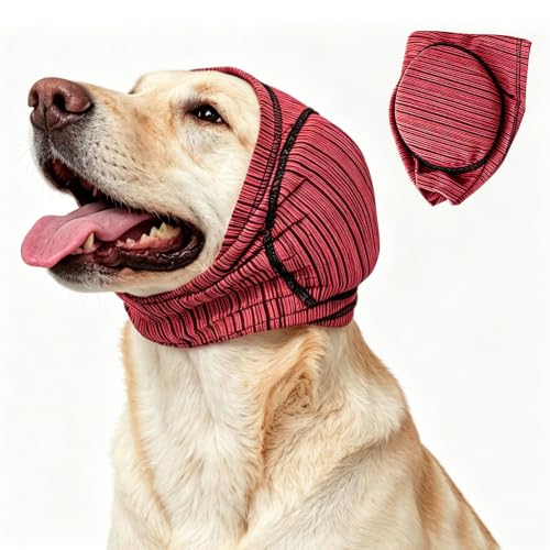 Dog Ear Cover for Noise Cancelling Quiet Calming Ear Wrap for Anxious Dogs No Flap Ear Muffs for Thunder Protection Breathable Ear Protection for Grooming Travel and Daily Wear (rose red / X-Large)