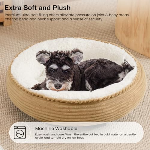 Round Donut Cat and Dog Cushion Bed (Beige / 24.0"L x 24.0"W x 6.5"Th)
