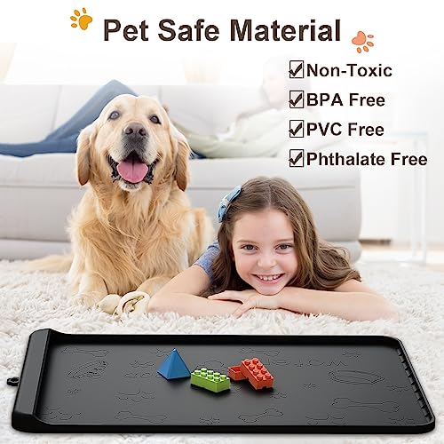 Dog Food Mat Silicone Dog Mat for Food and Water (Black / 28"L x 20"W)