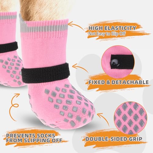 Anti Slip Dog Socks Shoes for Hot Pavement to Prevent Licking Paws Scratching (Pink / Medium (4 Pack))