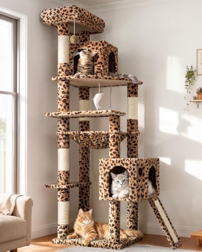 F70 Pro Leopard Heavy Duty Cat Tree Tower for Indoor Large Cats (70inch / Leopard Print)