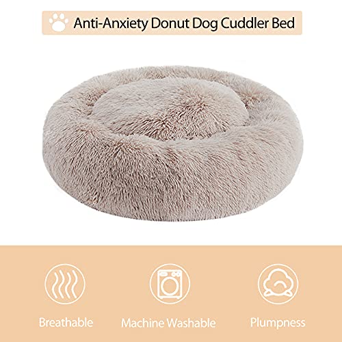 Medium Round Calming Dog Bed Cat Bed for Comfy Sleep (30"L x 30"W x 10"Th / Brown)