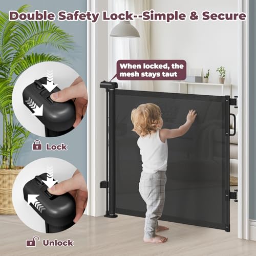 Retractable Baby Gates 2 Pack (Black / 34" Tall x 55" Wide (2Pack))