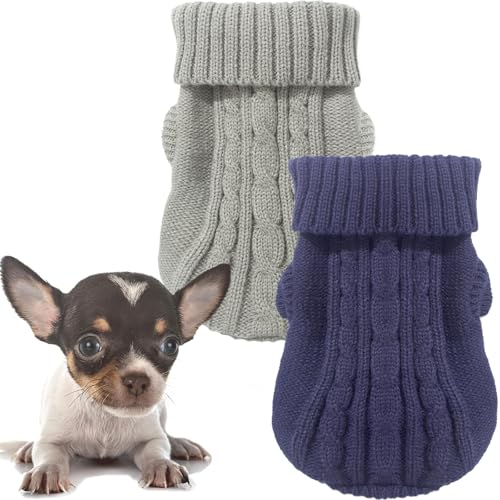 2 Pack Dog Sweaters for Small Dogs (Medium / Navy Blue-Grey)