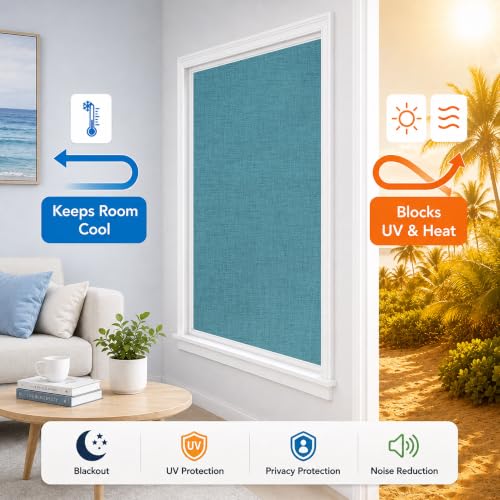 No Drill Blackout Curtains for Windows (Stone Blue / 25"W x 40"H)