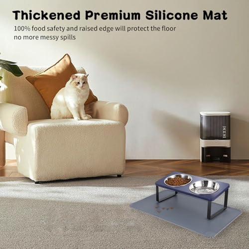 Upgraded Elevated Cat Bowls with Food Mat