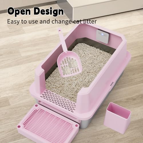 High Sided Large Cat Litter Box (Pink with Deodorizer, 2 Pack)
