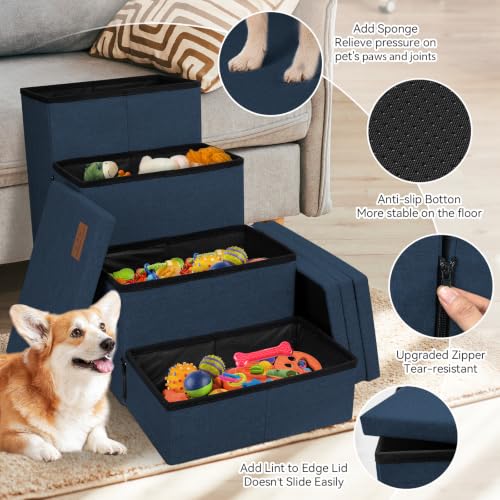 Dog Stairs with Storage (Navy Blue No Condo / 4)