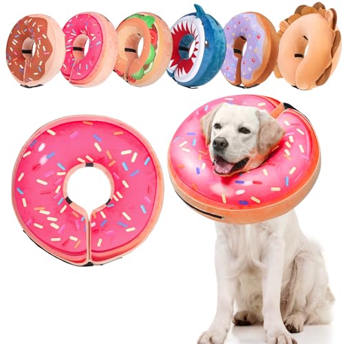 Dog Cone Collar Alternative After Surgery (Strawberry Donut / L(Neck:16"-18"))