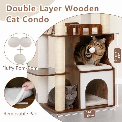 Modern Cat Tree Tower (70.9 inches / Rustic Brown)