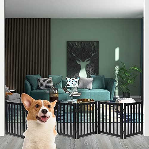 Wooden Free Standing Dog Gate 120" W x 24" H (Black / 120"W x 24"H)