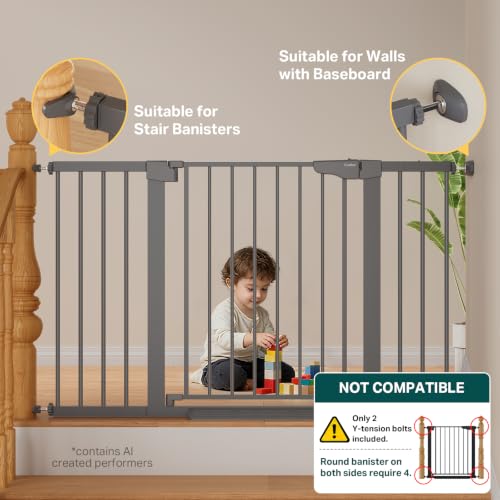 30 51.5 in Extra Wide Baby Gate for Stairs (Cool Gray / 30-51.5"W x 30.5"H)