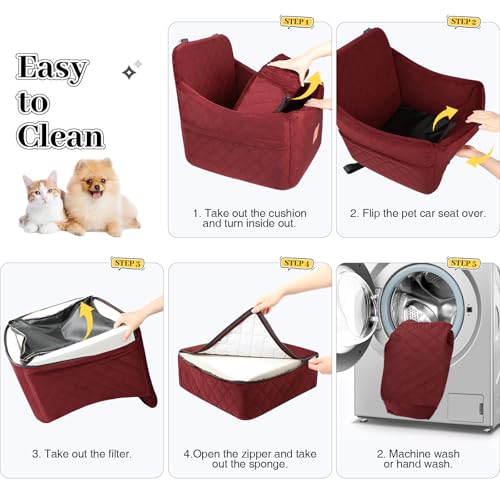 Dog Booster Car Seat for Dogs up to 35lbs (Wine Red / Medium)
