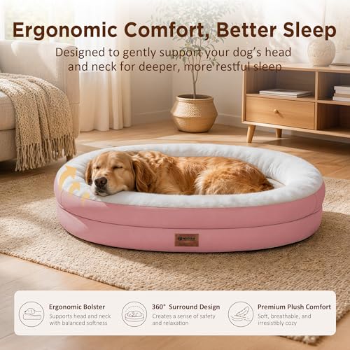 Waterproof Orthopedic Dog Bed for Large Dogs (Pink / 44"L x 32"W x 7.5"Th)