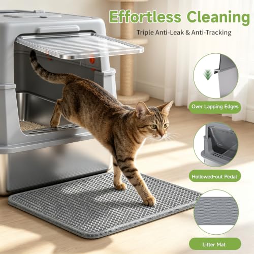 Enclosed Stainless Steel Litter Box (Grey)