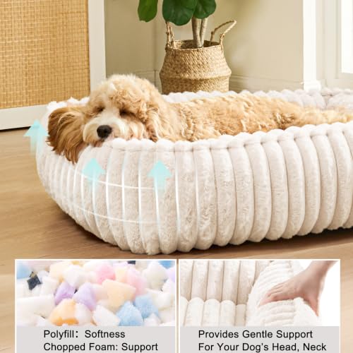 Orthopedic Large Dog Bed Calming Pet Sofa Bed 32''x24'' Ivory (Ivory / 32"L x 24"W x 7"Th)