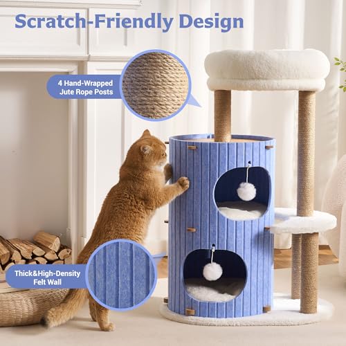 Modern Cat Tree for Indoor Small & Medium Cats (Denim Blue-36")