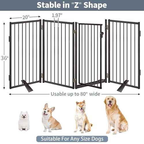 Metal Freestanding Dog Gates with Door for Outdoor Indoor (Black / 【4 Panels with Door】 36''H*80''W)