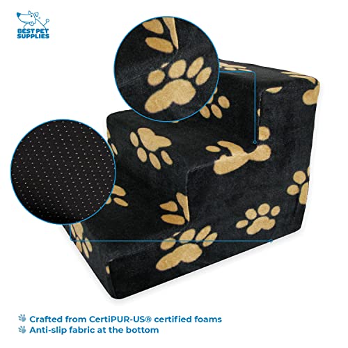 Dog Stairs & Steps (Paw Print on Black / H: 13.5 Inches)
